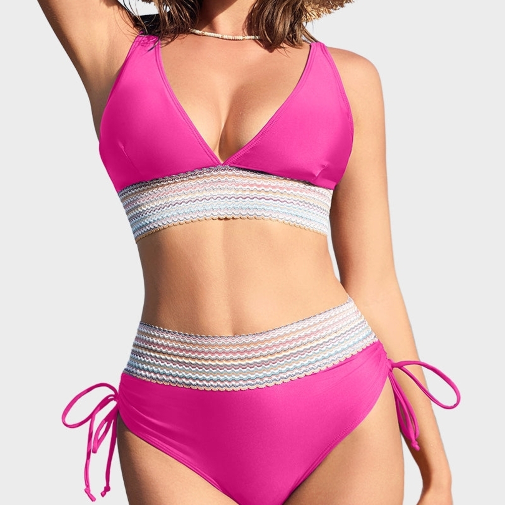 Chic Pink Bikini with Striped Details, New